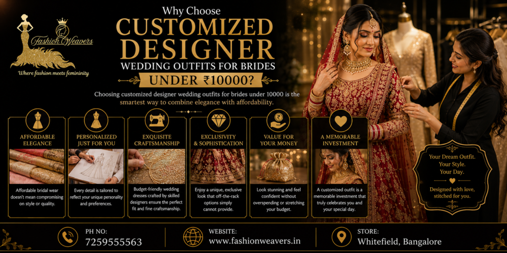 The Image is Showing a Fashion Designer customizing the Bridal Outfit from Fashion Weavers Boutique 